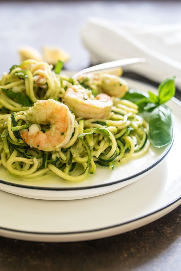 Creamy Basil Zucchini Noodles with Shrimp